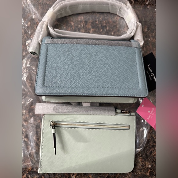 NWT Kate Spade green color block flap crossbody bag and NWT mint wristlet set - Picture 5 of 15
